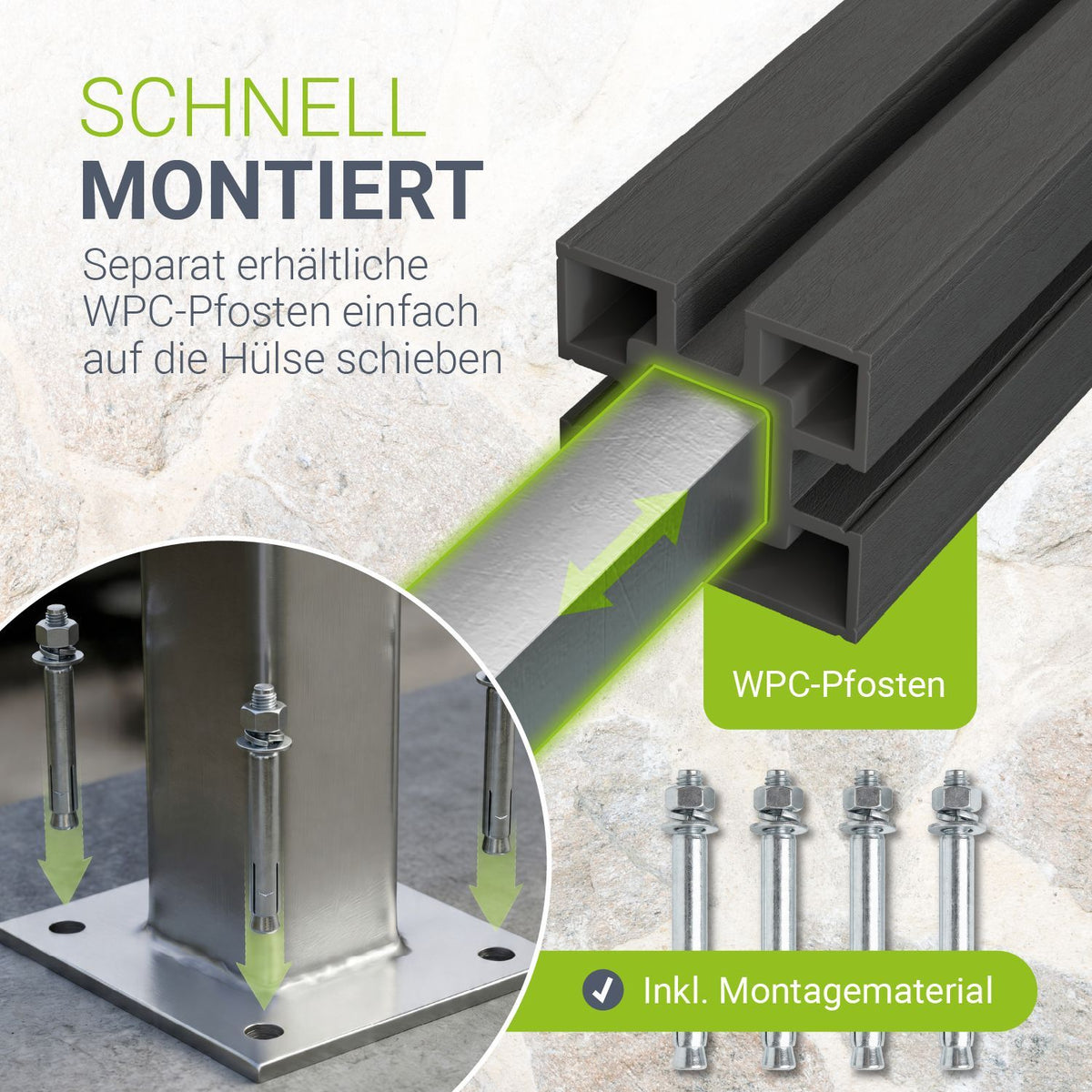 Opschroefhuls tbv WPC hekelementen