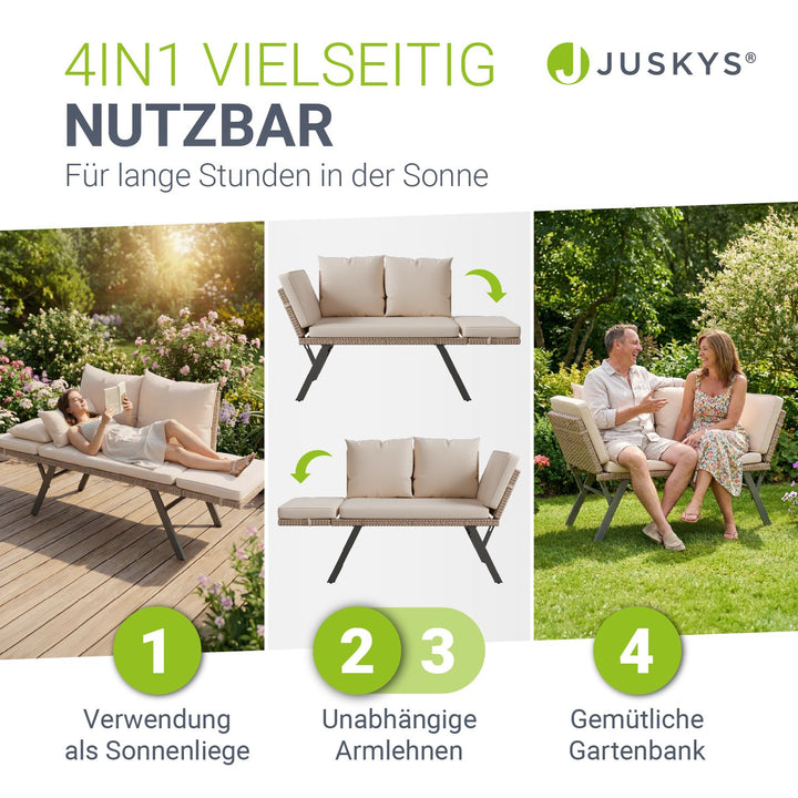 Polyrattan multifunctionele bank Calvia zwart/grijs/crème