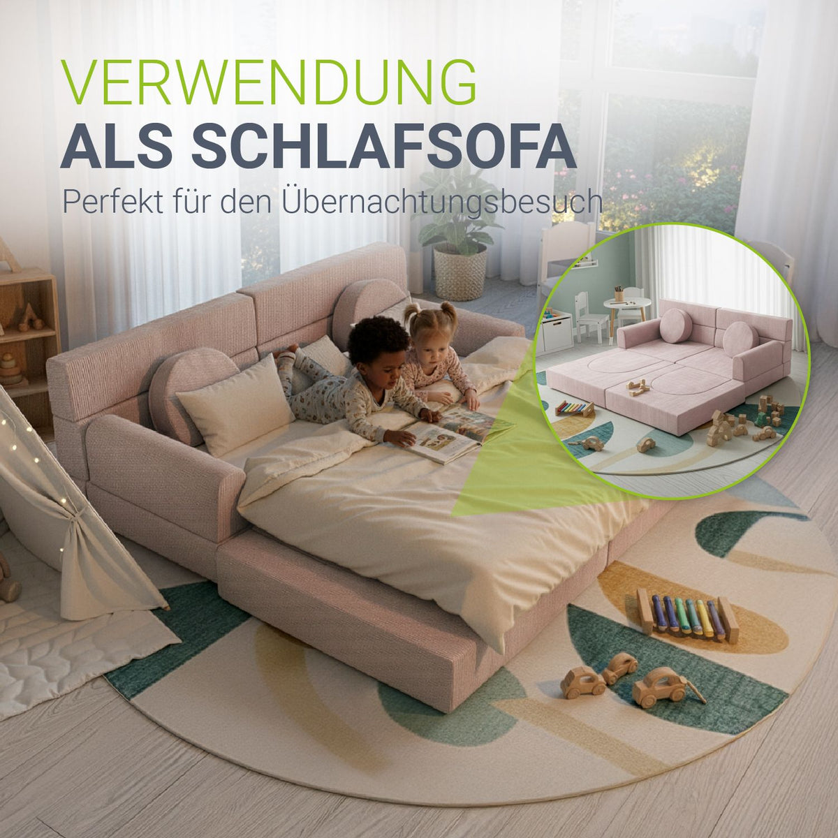 Kinderbank Kayo met corduroy bekleding & kussen