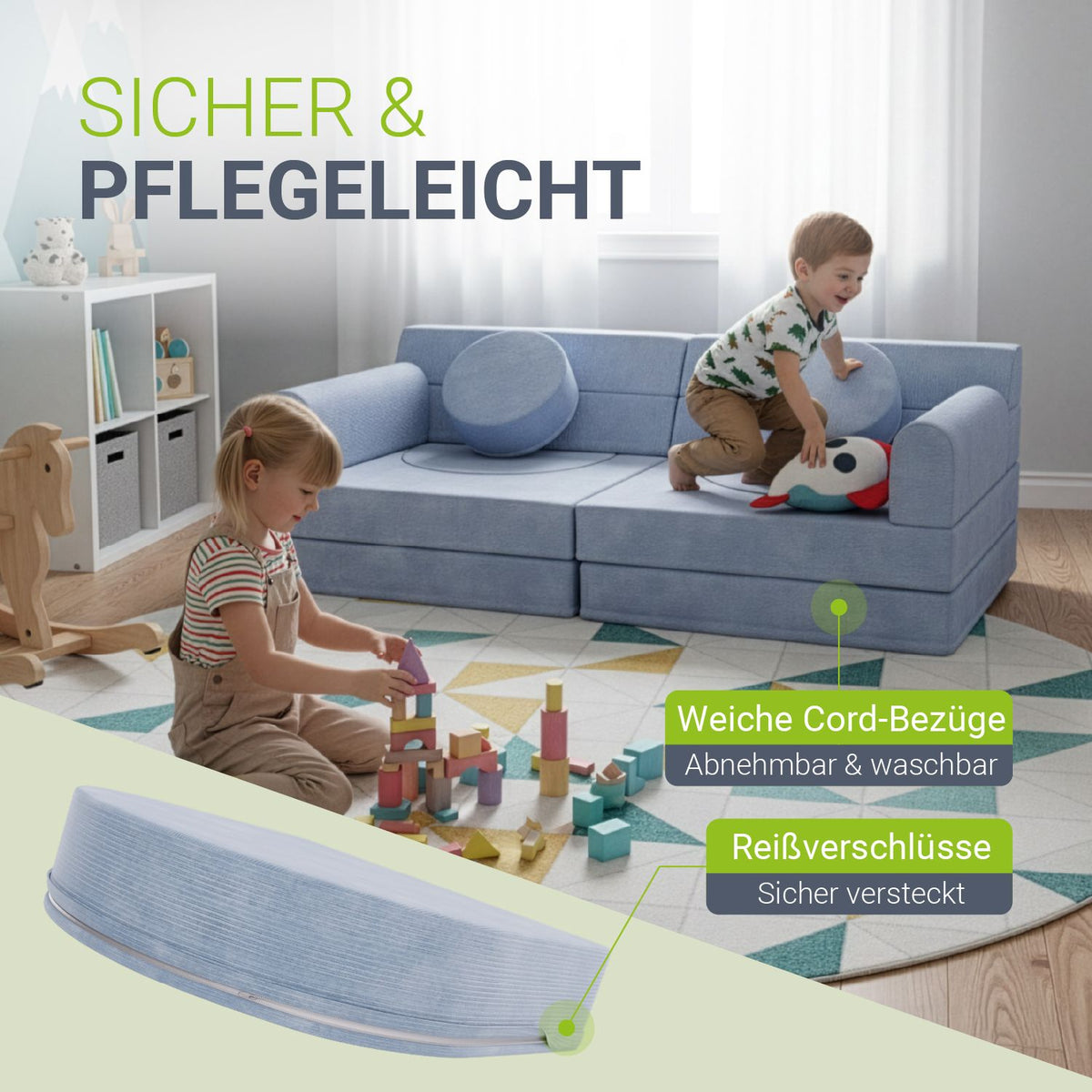 Kinderbank Kayo met corduroy bekleding & kussen