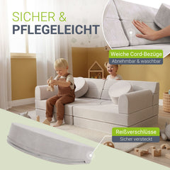 Kinderbank Kayo met corduroy bekleding & kussen