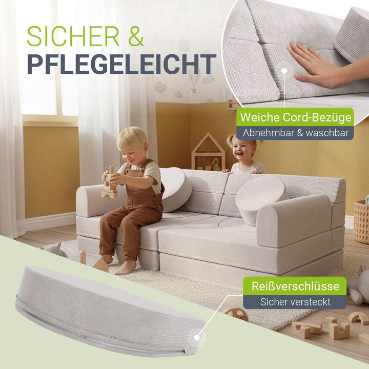 Kinderbank Kayo met corduroy bekleding & kussen
