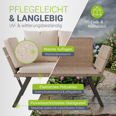 Polyrattan multifunctionele bank Calvia zwart/grijs/crème