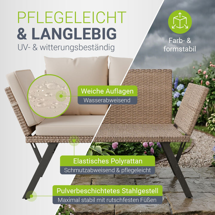 Polyrattan multifunctionele bank Calvia zwart/grijs/crème