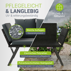 Polyrattan multifunctionele bank Calvia zwart/grijs/crème