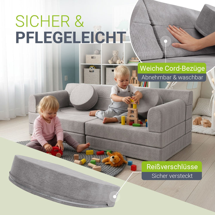Kinderbank Kayo met corduroy bekleding & kussen