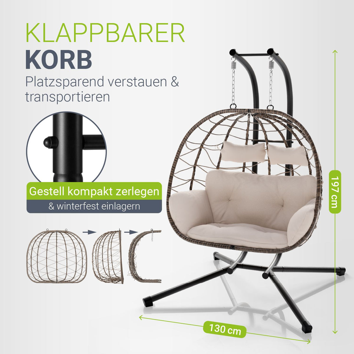 Polyrattan dubbele hangstoel Aria