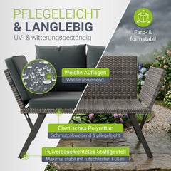 Polyrattan multifunctionele bank Calvia zwart/grijs/crème