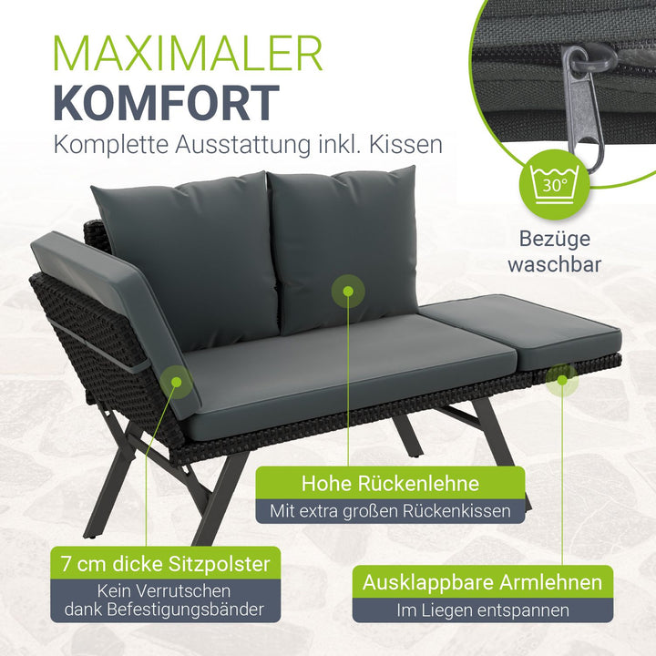 Polyrattan multifunctionele bank Calvia zwart/grijs/crème