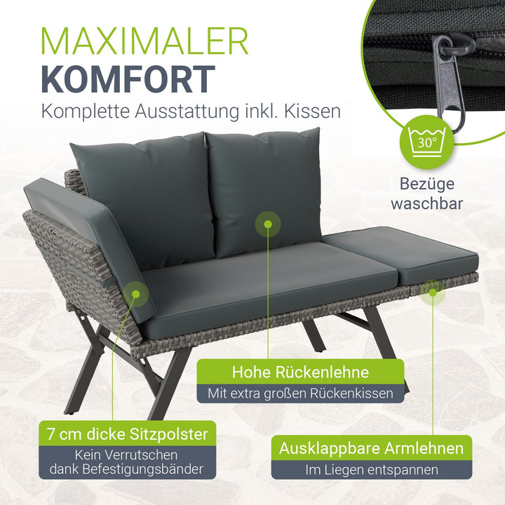 Polyrattan multifunctionele bank Calvia zwart/grijs/crème