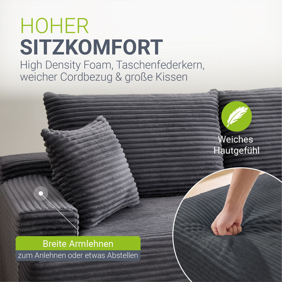 Bank Coredo met corduroy bekleding & gooi kussen