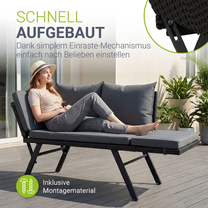 Polyrattan multifunctionele bank Calvia zwart/grijs/crème