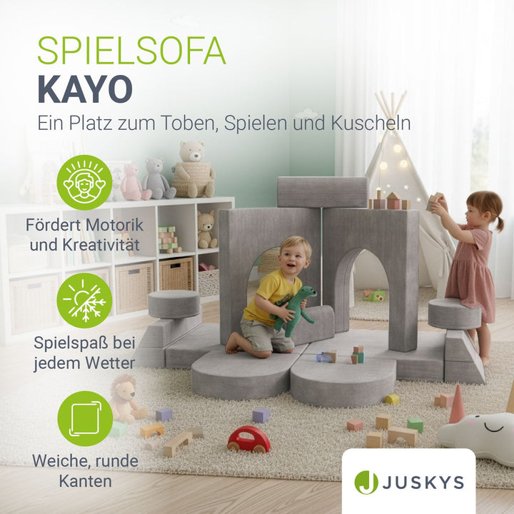 Kinderbank Kayo met corduroy bekleding & kussen