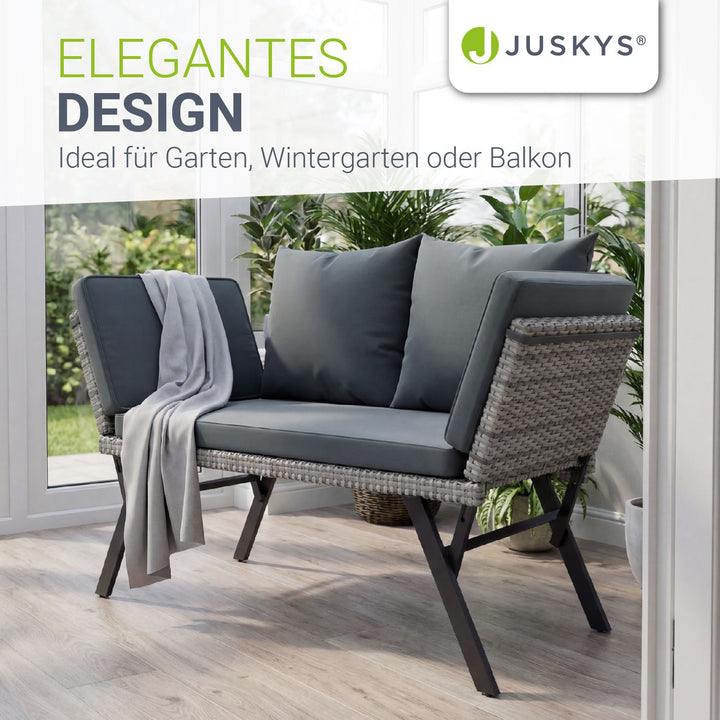Polyrattan multifunctionele bank Calvia zwart/grijs/crème