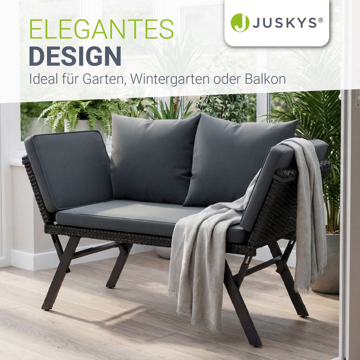 Polyrattan multifunctionele bank Calvia zwart/grijs/crème