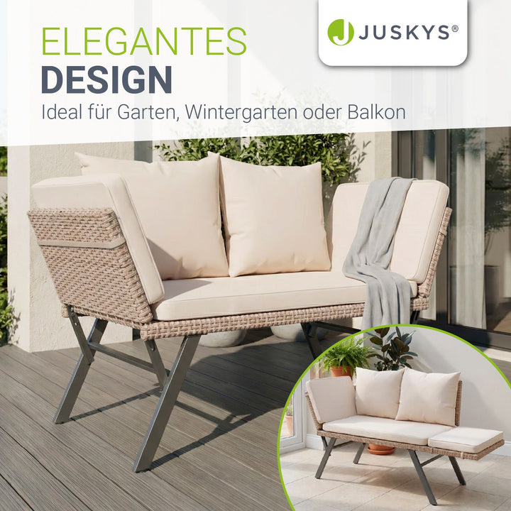 Polyrattan multifunctionele bank Calvia zwart/grijs/crème