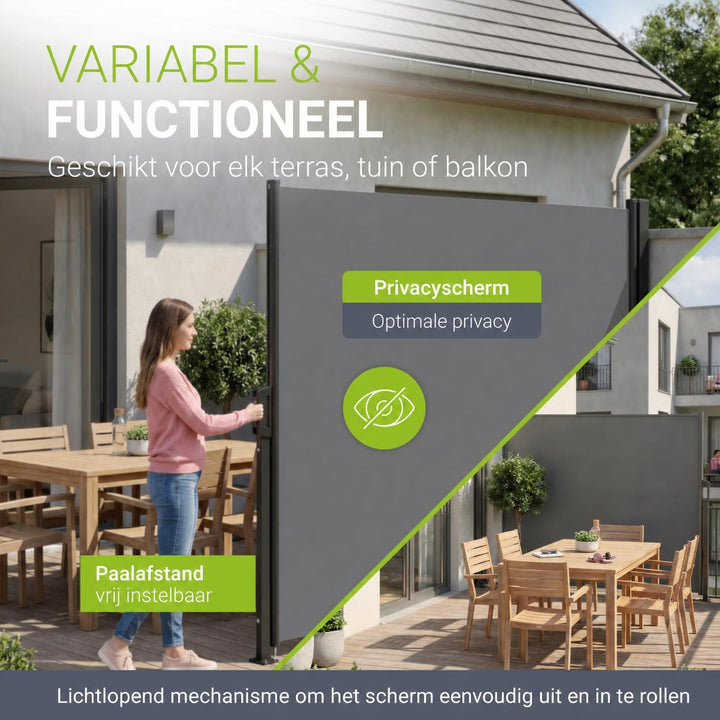 Uittrekbaar windscherm Dubai – 300x180 cm, beige of donkergrijs