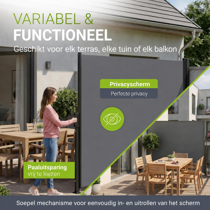 Uittrekbaar windscherm Dubai – 300x180 cm, beige of donkergrijs