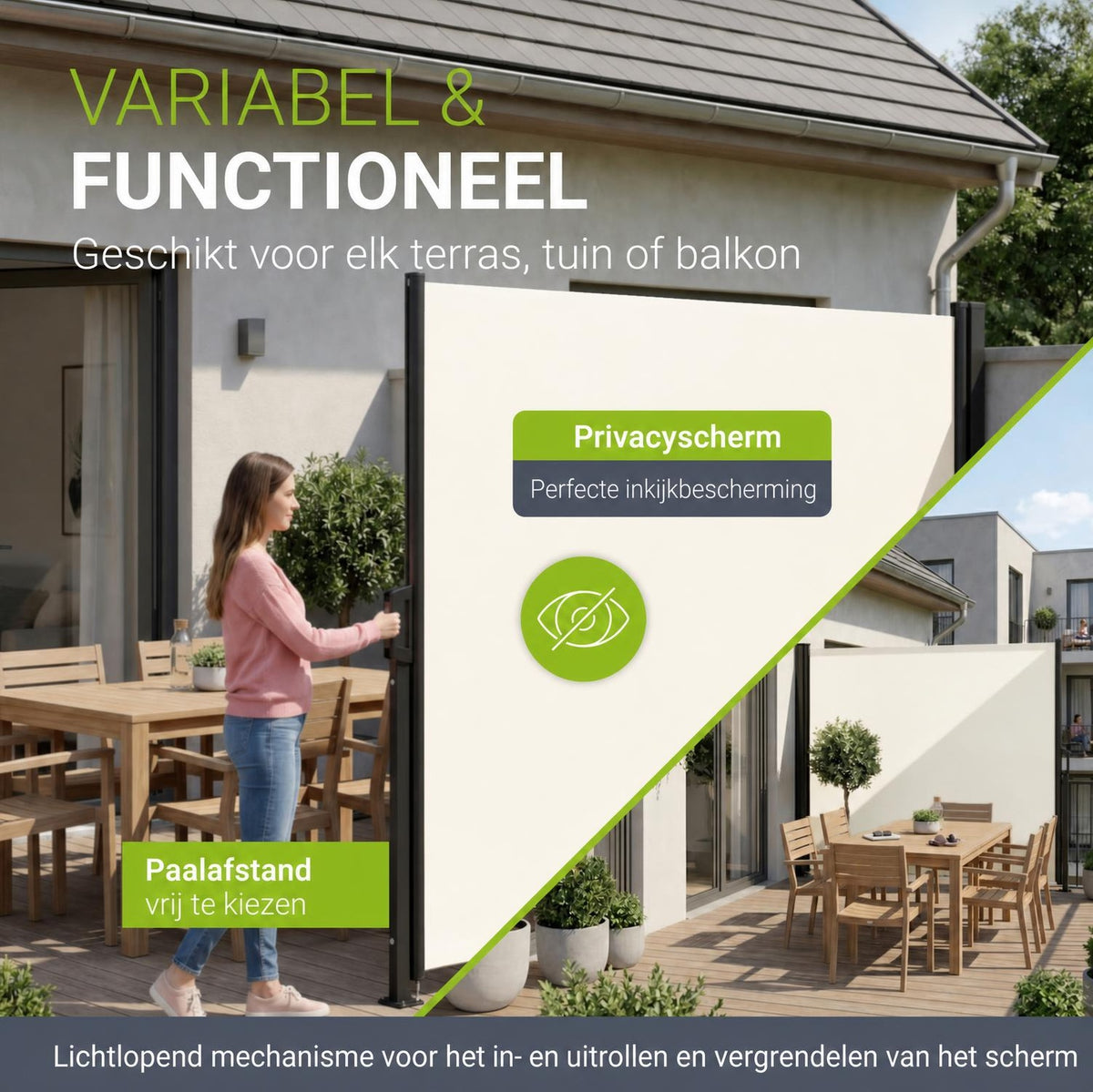 Uittrekbaar windscherm Dubai – 300x180 cm, beige of donkergrijs