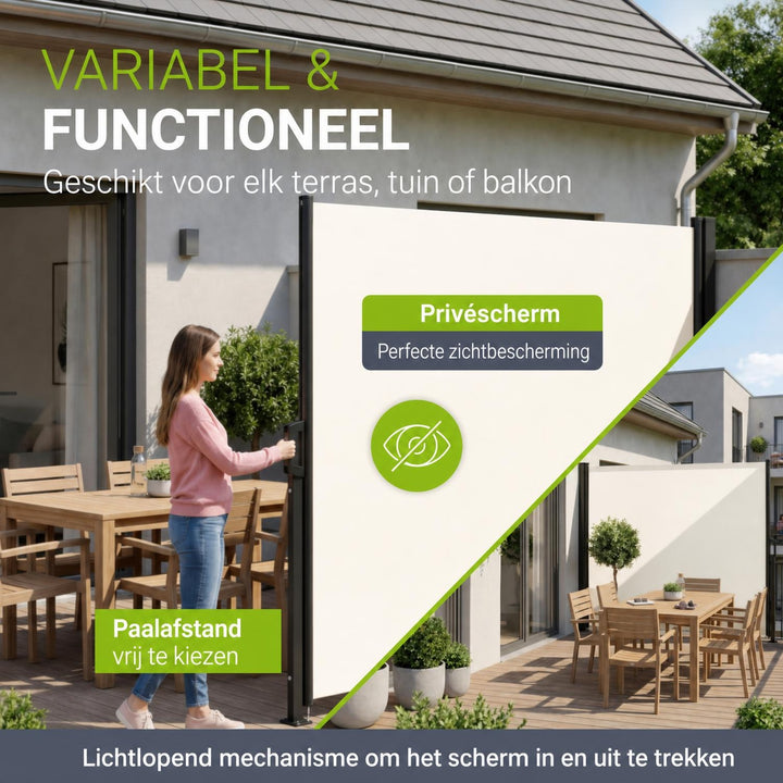 Uittrekbaar windscherm Dubai – 300x180 cm, beige of donkergrijs