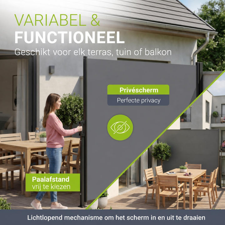 Uittrekbaar windscherm Dubai – 300x180 cm, beige of donkergrijs