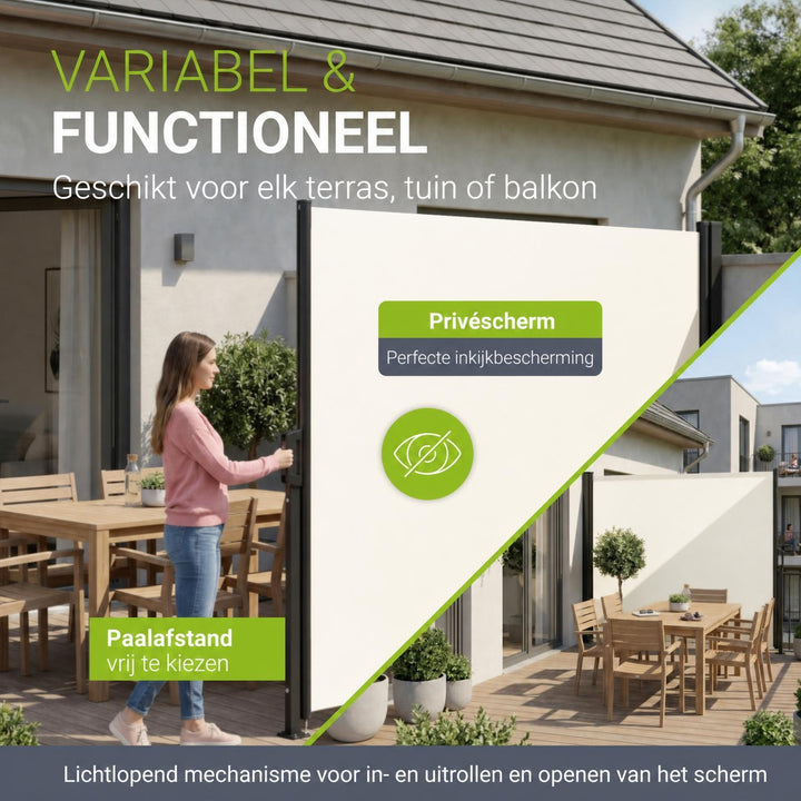 Uittrekbaar windscherm Dubai – 300x180 cm, beige of donkergrijs