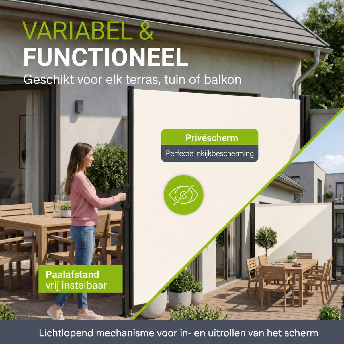 Uittrekbaar windscherm Dubai – 300x180 cm, beige of donkergrijs