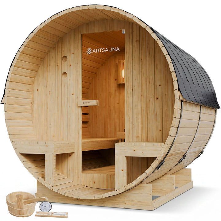 Barrelsauna Spitzbergen met saunakachel