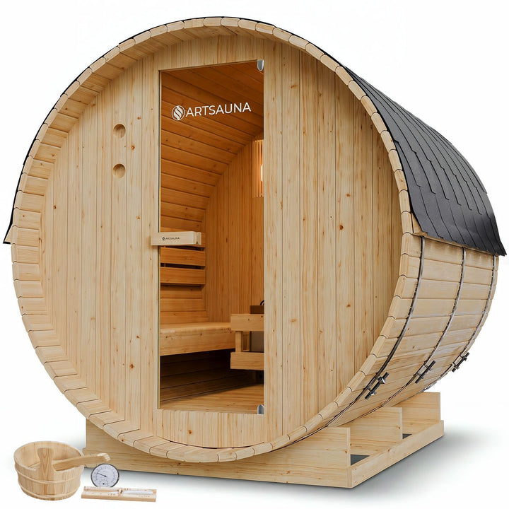 Barrelsauna Spitzbergen met saunakachel