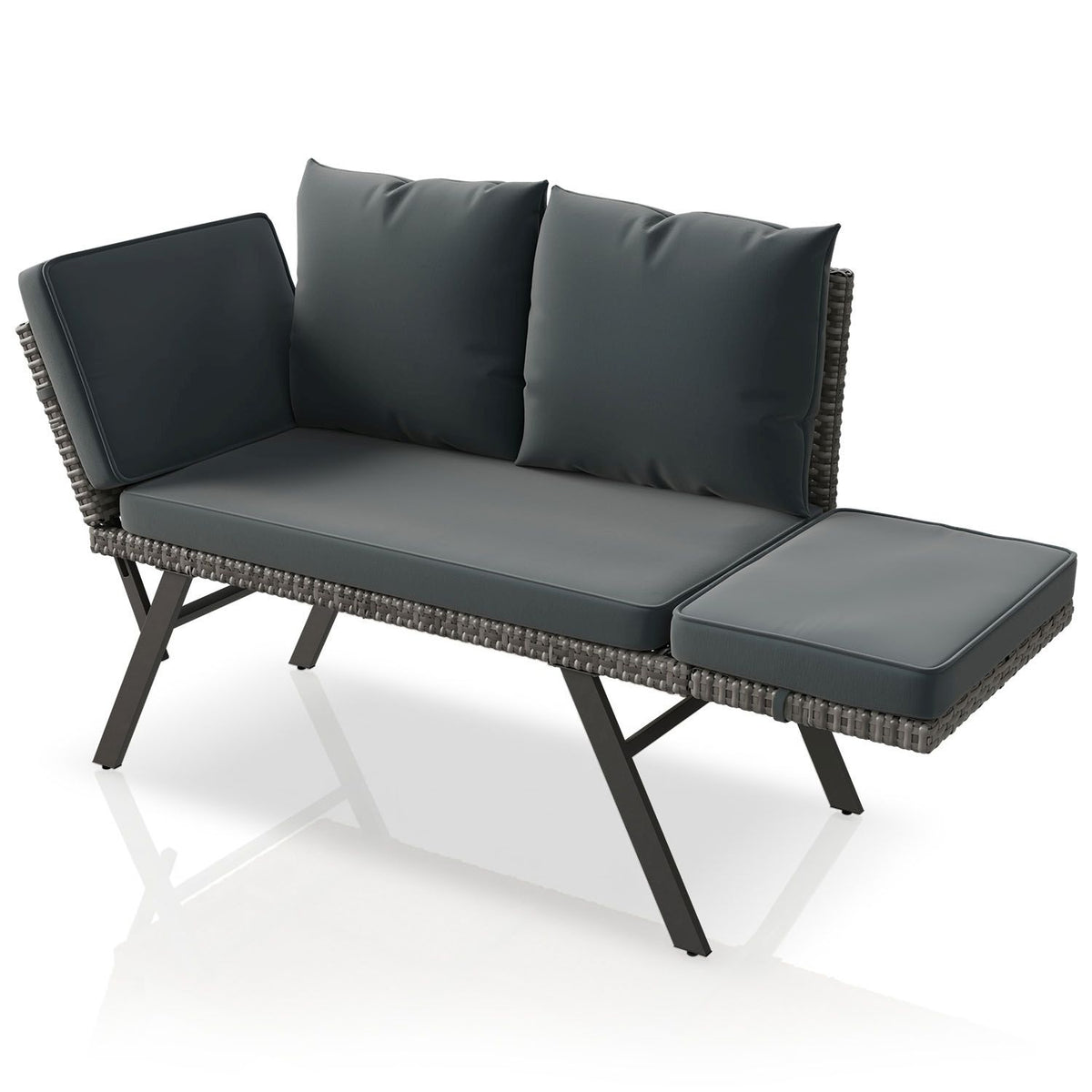 Polyrattan multifunctionele bank Calvia zwart/grijs/crème