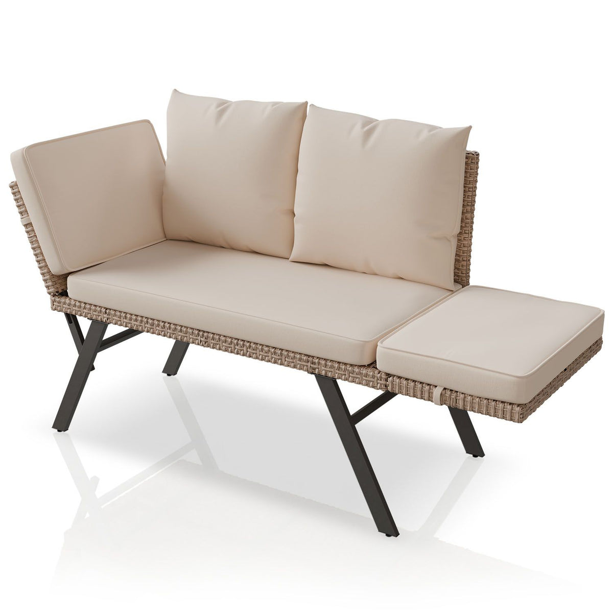 Polyrattan multifunctionele bank Calvia zwart/grijs/crème