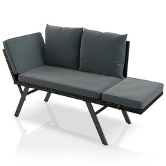 Polyrattan multifunctionele bank Calvia zwart/grijs/crème
