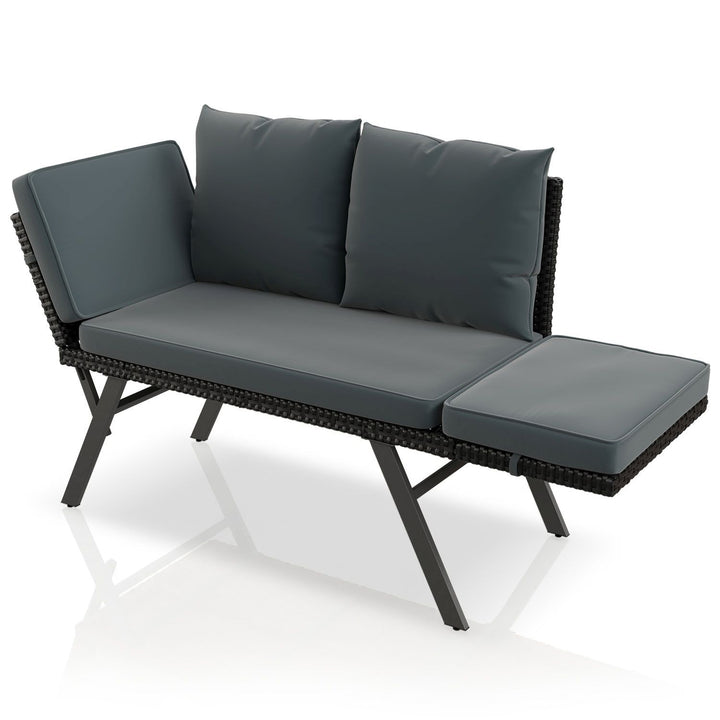 Polyrattan multifunctionele bank Calvia zwart/grijs/crème