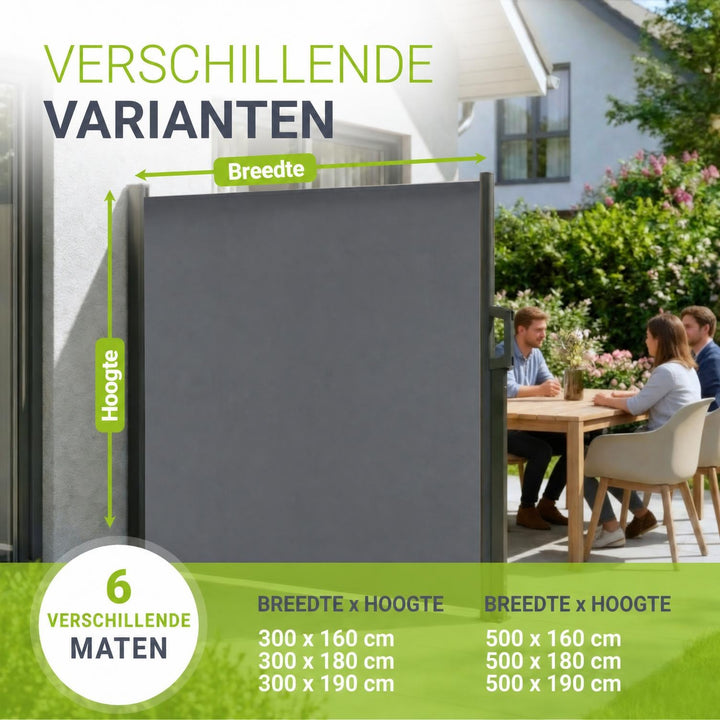 Uittrekbaar windscherm Dubai – 300x180 cm, beige of donkergrijs