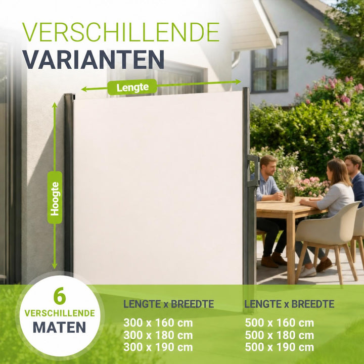 Uittrekbaar windscherm Dubai – 300x180 cm, beige of donkergrijs