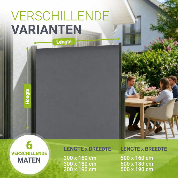 Uittrekbaar windscherm Dubai – 300x180 cm, beige of donkergrijs