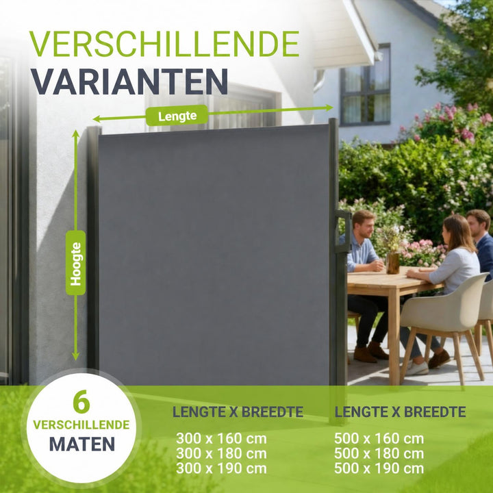 Uittrekbaar windscherm Dubai – 300x180 cm, beige of donkergrijs