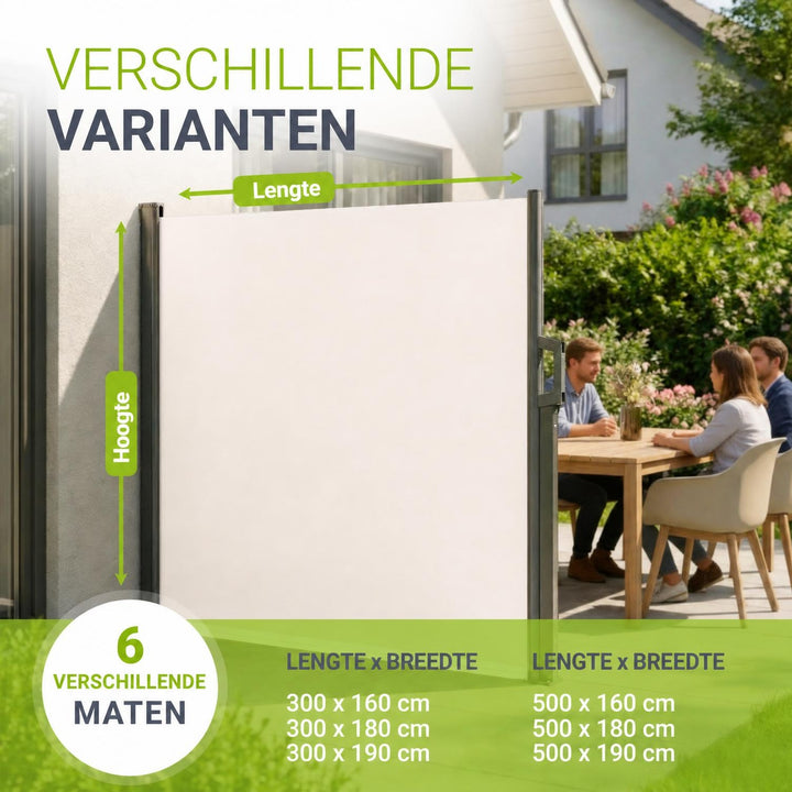 Uittrekbaar windscherm Dubai – 300x180 cm, beige of donkergrijs