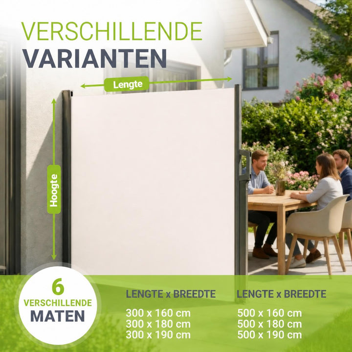 Uittrekbaar windscherm Dubai – 300x180 cm, beige of donkergrijs