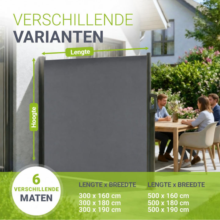 Uittrekbaar windscherm Dubai – 300x180 cm, beige of donkergrijs