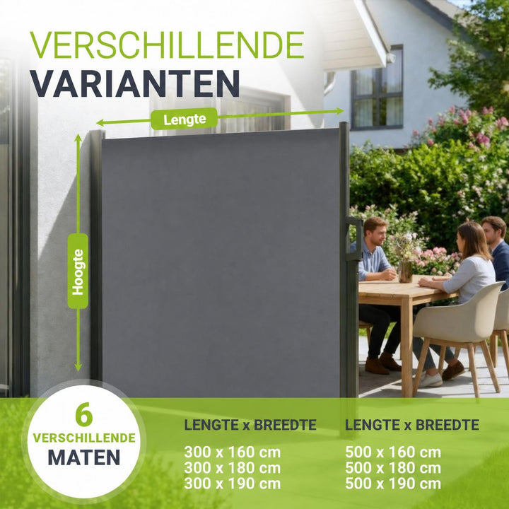 Uittrekbaar windscherm Dubai – 300x180 cm, beige of donkergrijs
