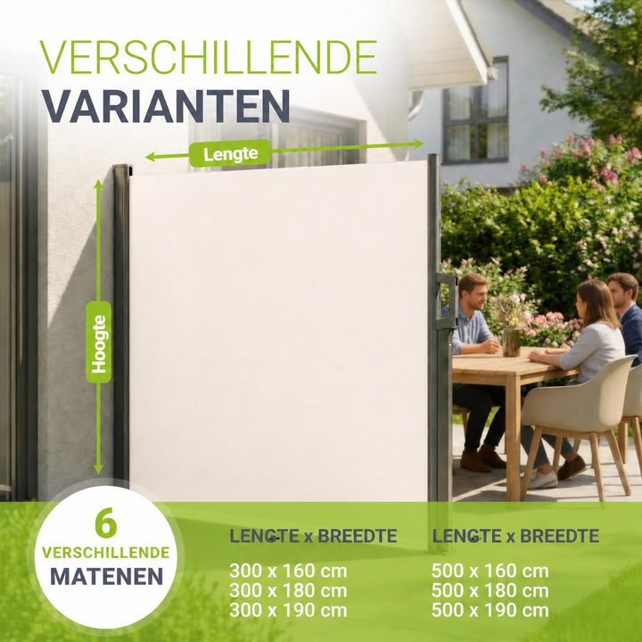 Uittrekbaar windscherm Dubai – 300x180 cm, beige of donkergrijs