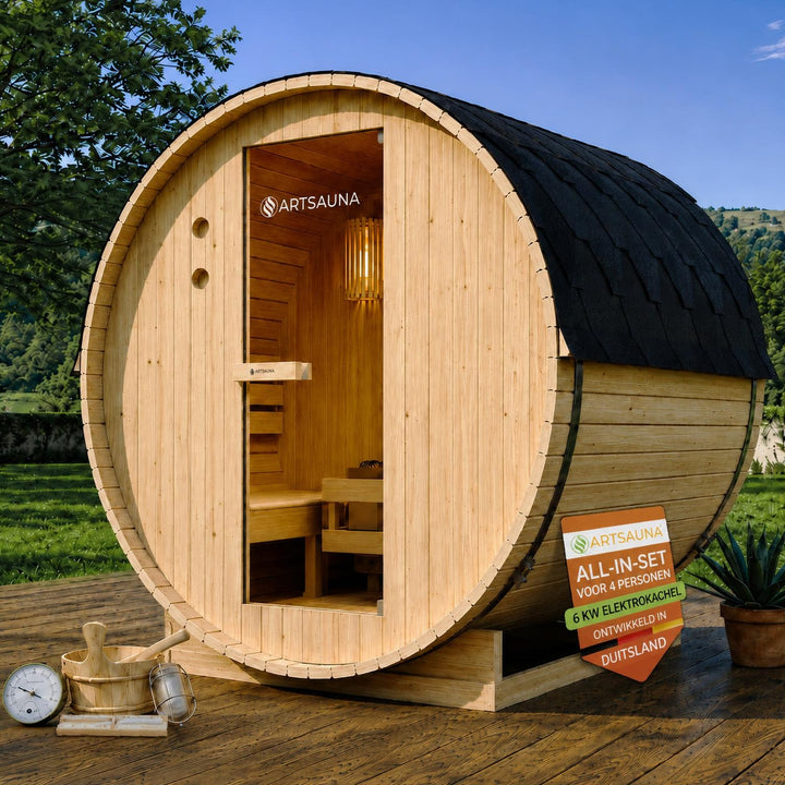 Barrelsauna Spitzbergen – vurenhout, inclusief saunakachel