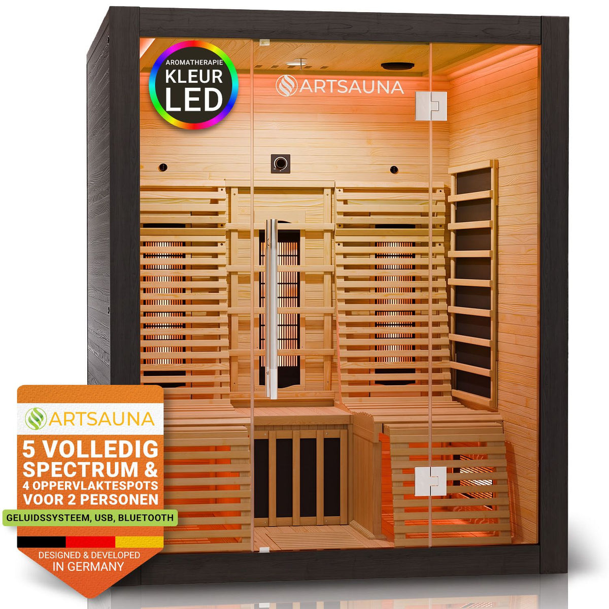 Infraroodcabine Helsinki 150 Black – 2 personen, zwart hemlock