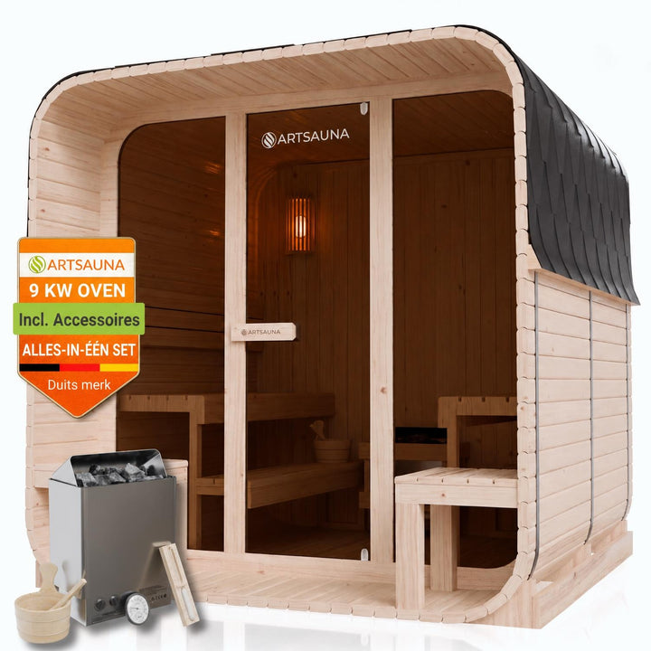 Buitensauna Fjora XL – 6 personen, 9 kW kachel