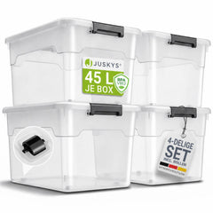Opbergbox met deksel 30 liter – set van 4, stapelbaar