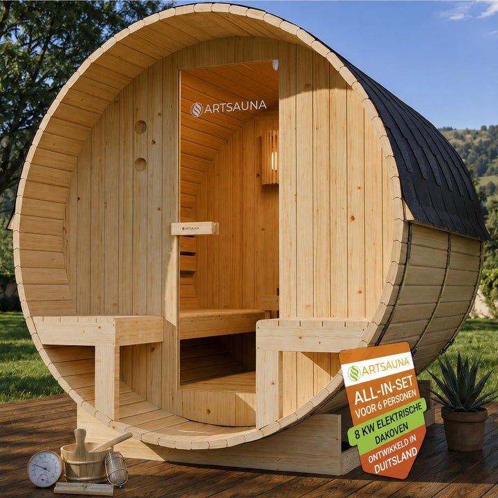 Barrelsauna Spitzbergen – vurenhout, inclusief saunakachel