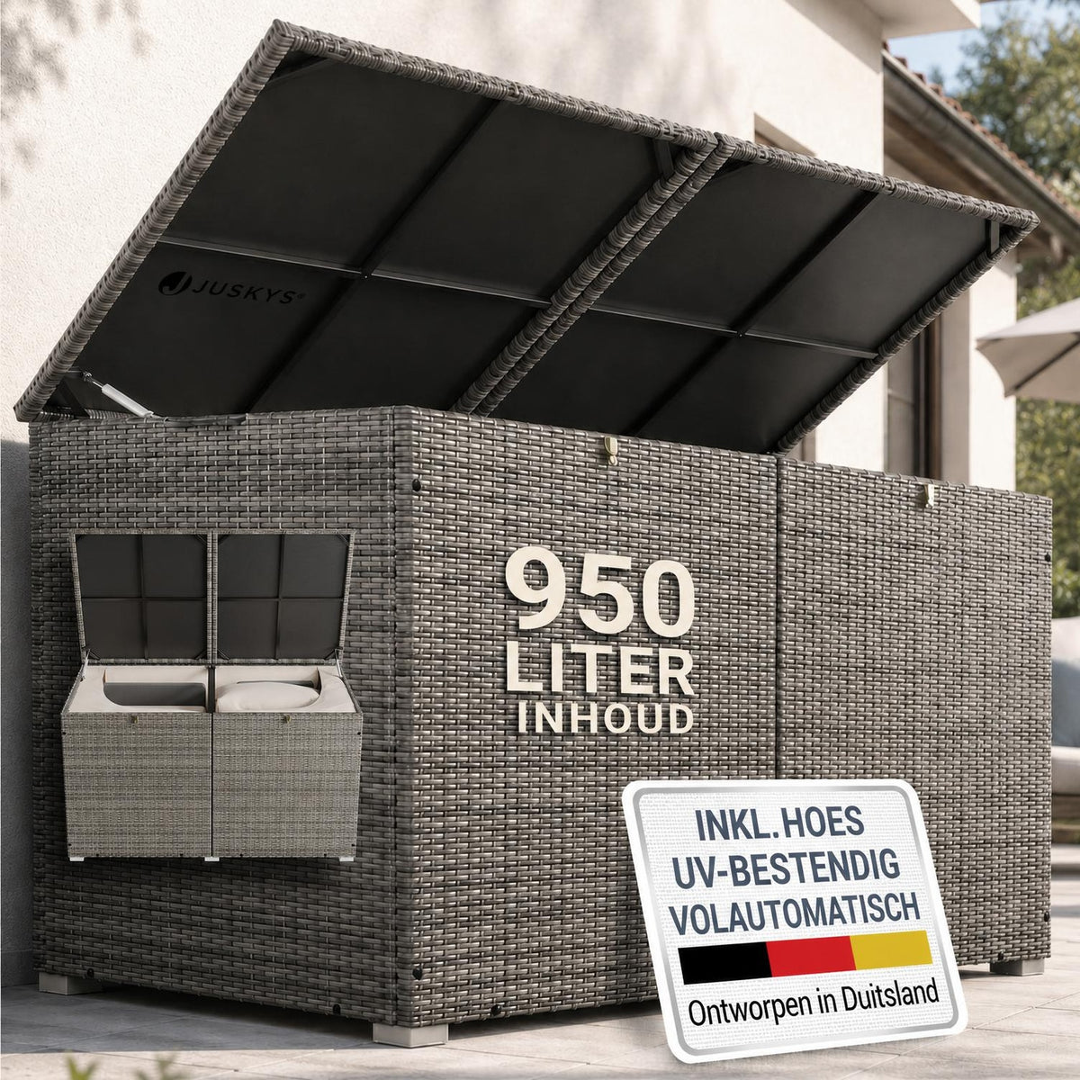 Kussenbox Ikaria van wicker – 950 liter, met binnenzeil