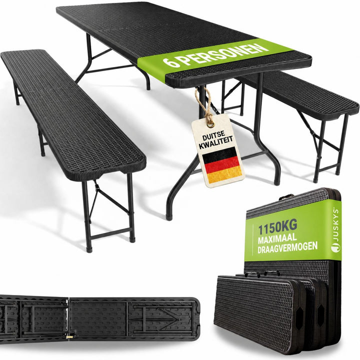 Biertafelset Amberg 180 cm – wicker, voor 6 tot 8 personen