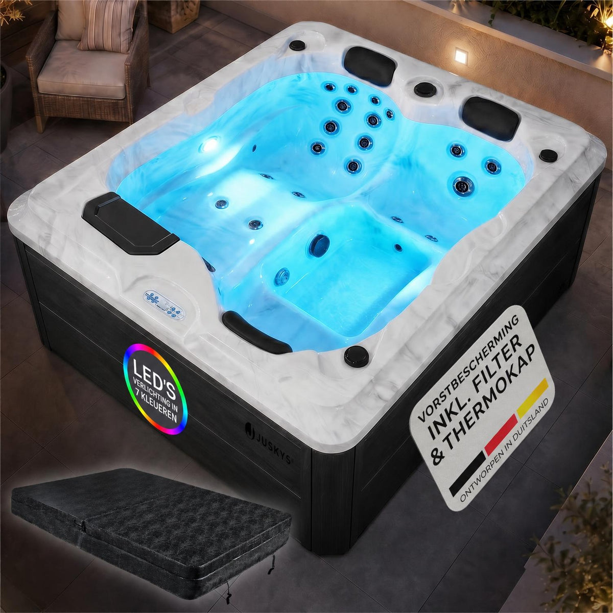 Buitenspa Oasis – 3 personen, 31 massagejets en LED-verlichting